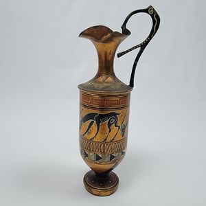 Greek Copper Pitcher Vase Metal Hand Made in Greece - Vintage, 8¼" tall.
